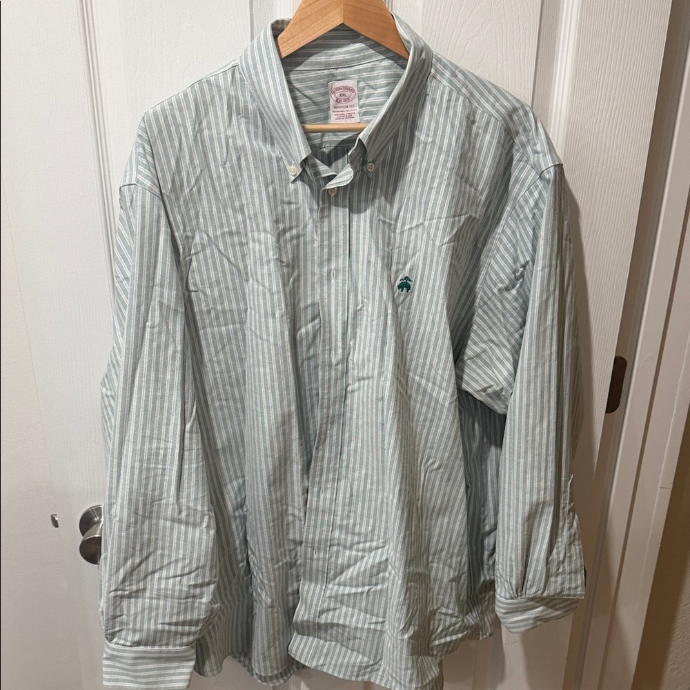 Brooks Brothers Green and White Striped Shirt